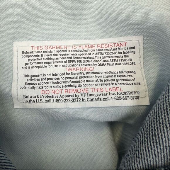 Bulwark FR‎ Jeans Mens 38x35 Blue Denim Flame Resistant Work Wear Straight - Picture 12 of 15